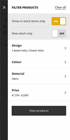 Filtering product listing on mobile