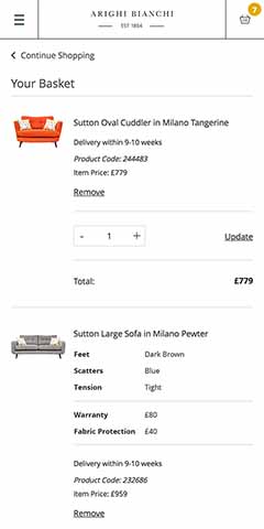 Basket and checkout mobile