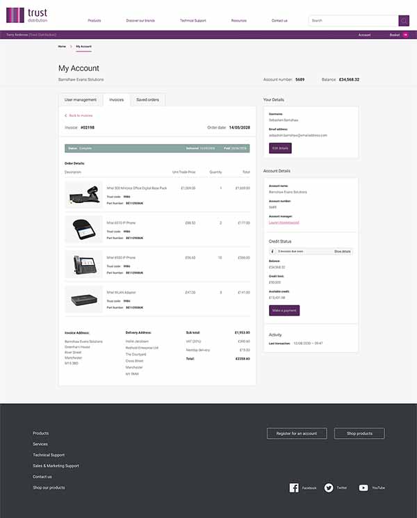 Viewing invoice details in the account management area