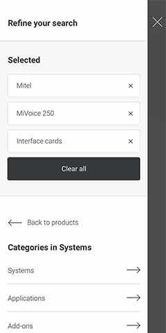 Product filtering on mobile